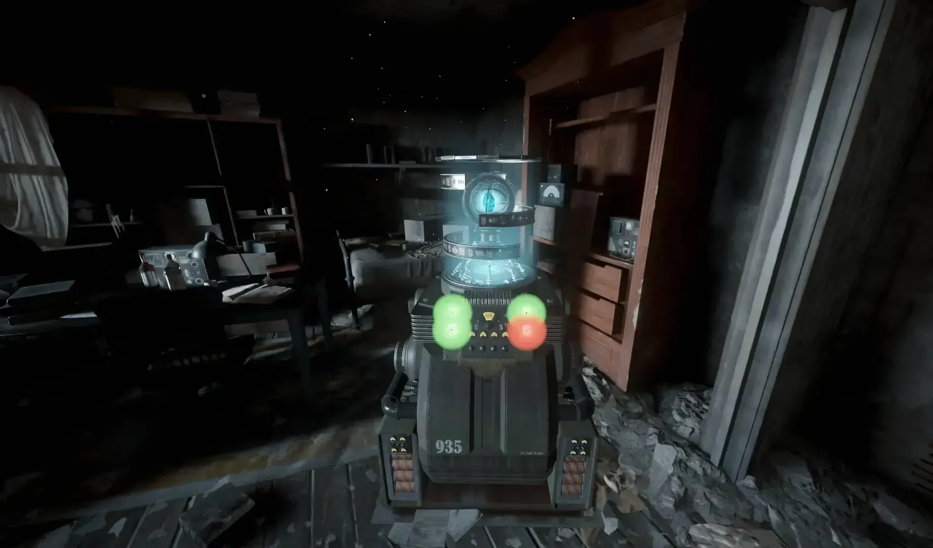 The upper-floor crystal starts the lockdown and gives its reward.