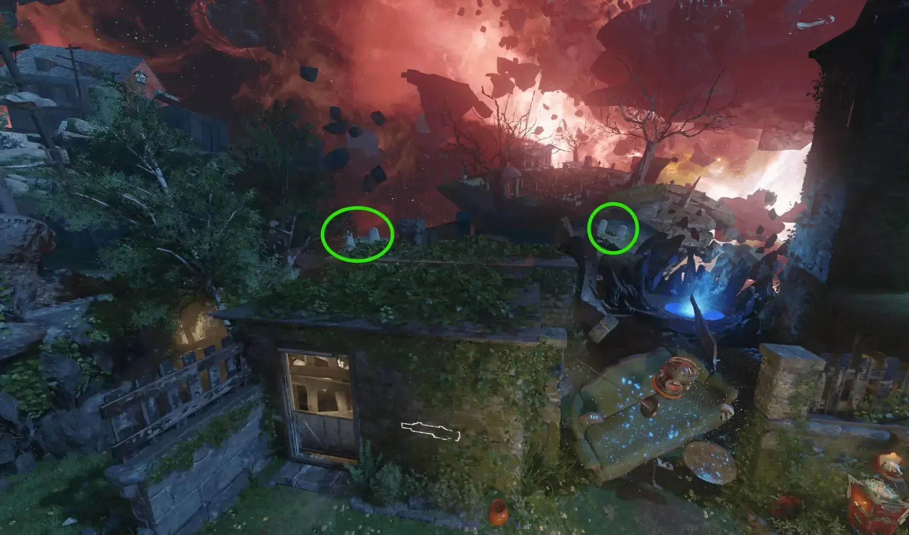 Read these four quest gravestones left to right; shoot 2, 3, 1, 4.