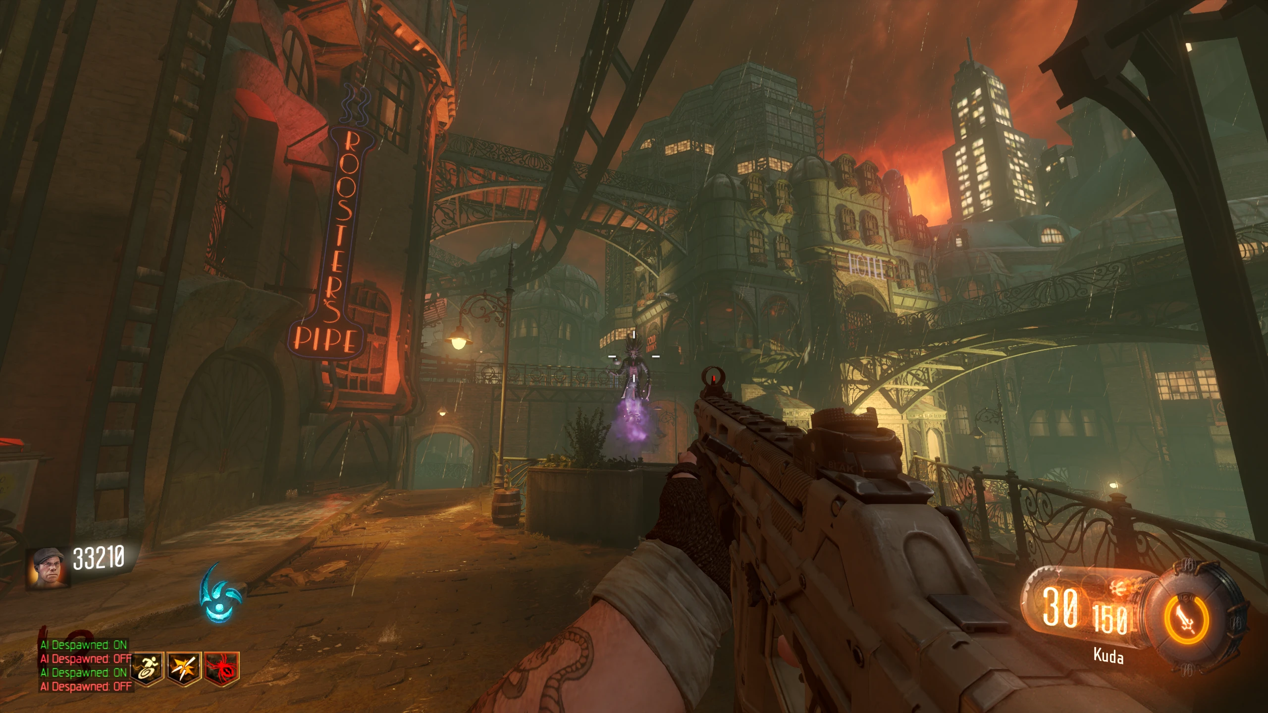 Shoot the Shadowman when he appears above the defense.
