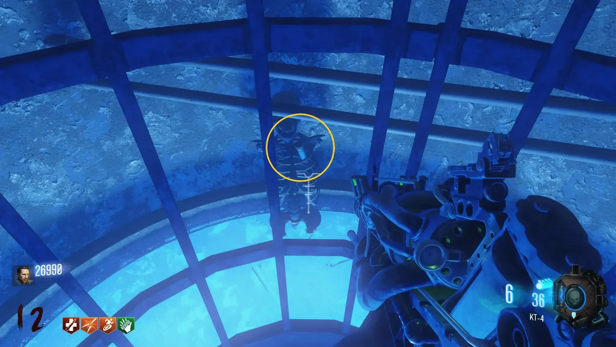 Take the vial from the submerged skeleton.