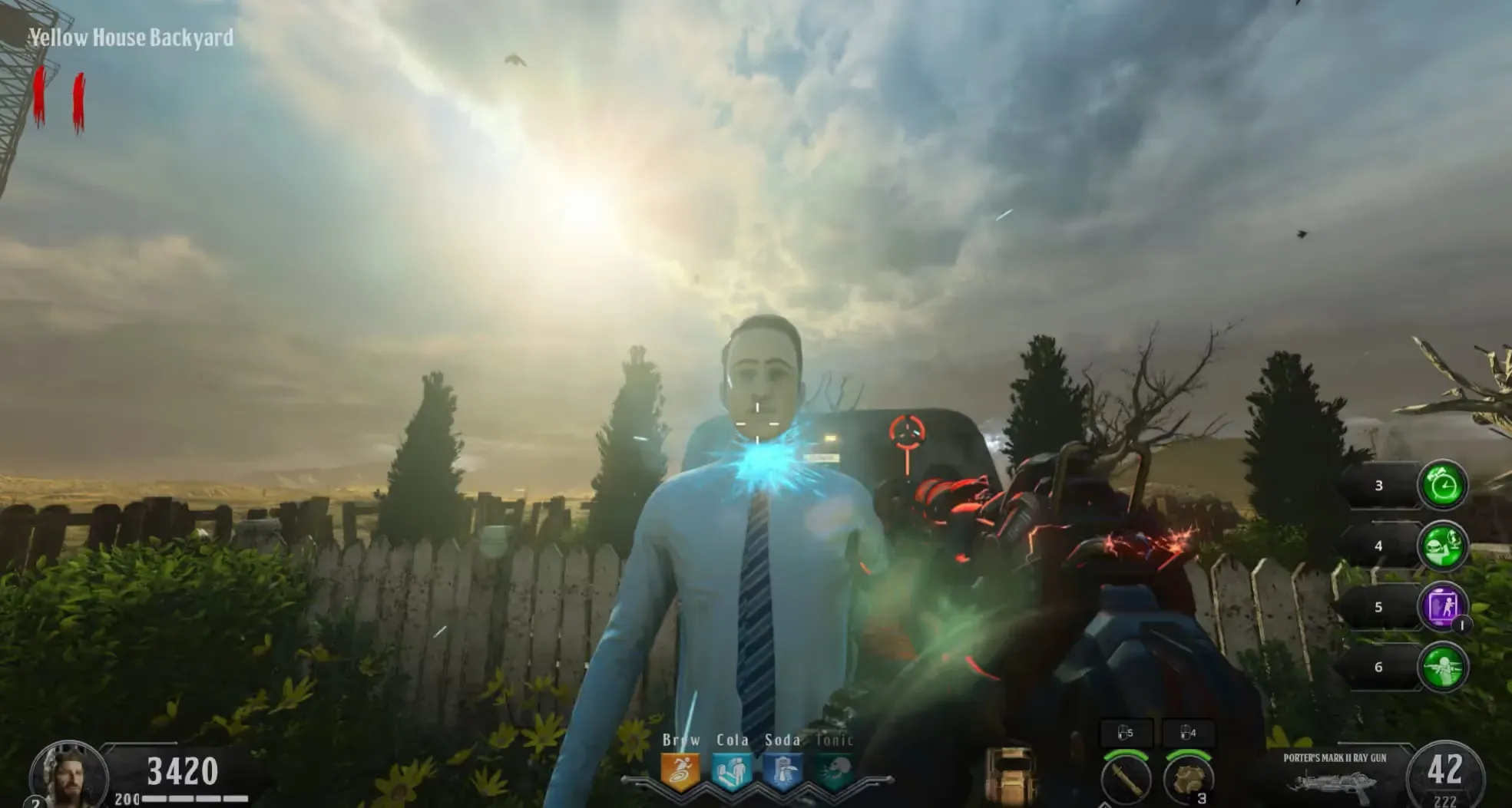 The blue-sparking mannequin marks the next defense location