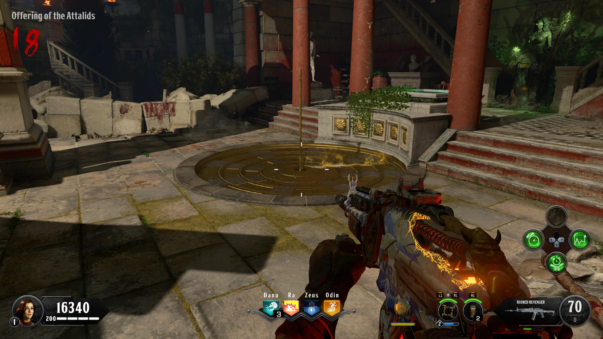Place the golden pole into the floor sundial.