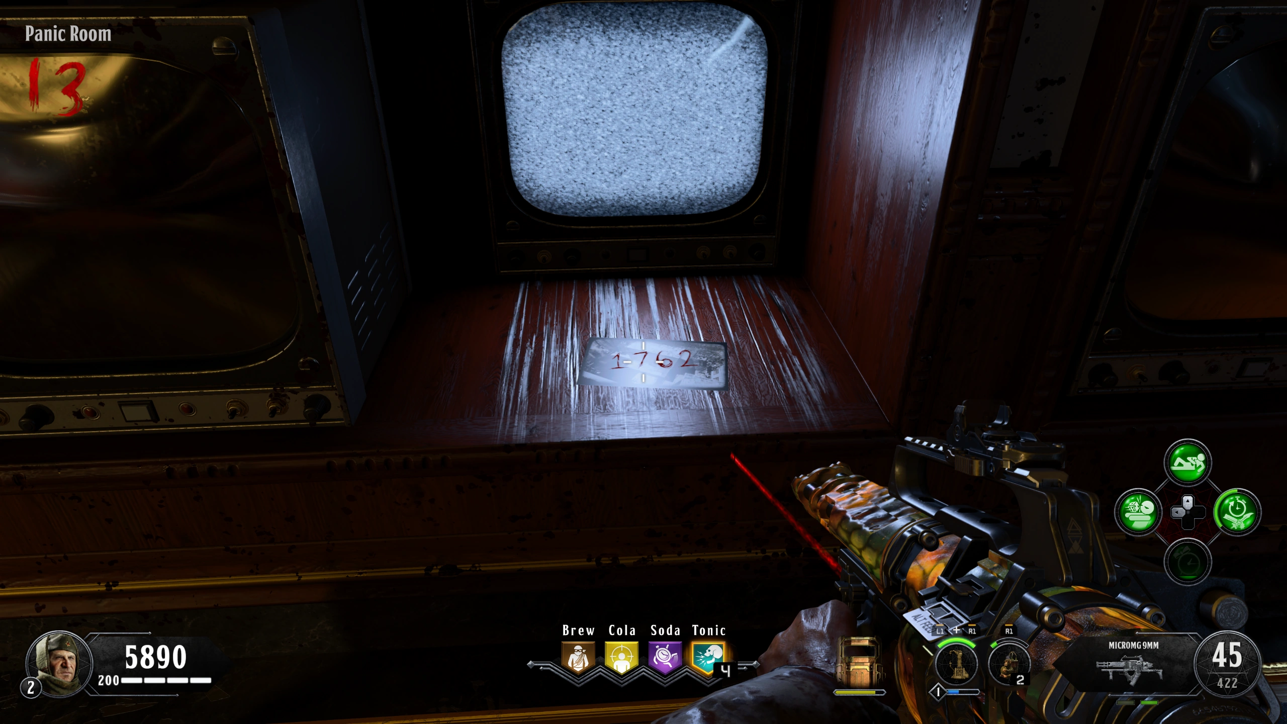 Kino der Toten clue photograph at Panic Room static TV; example digits only