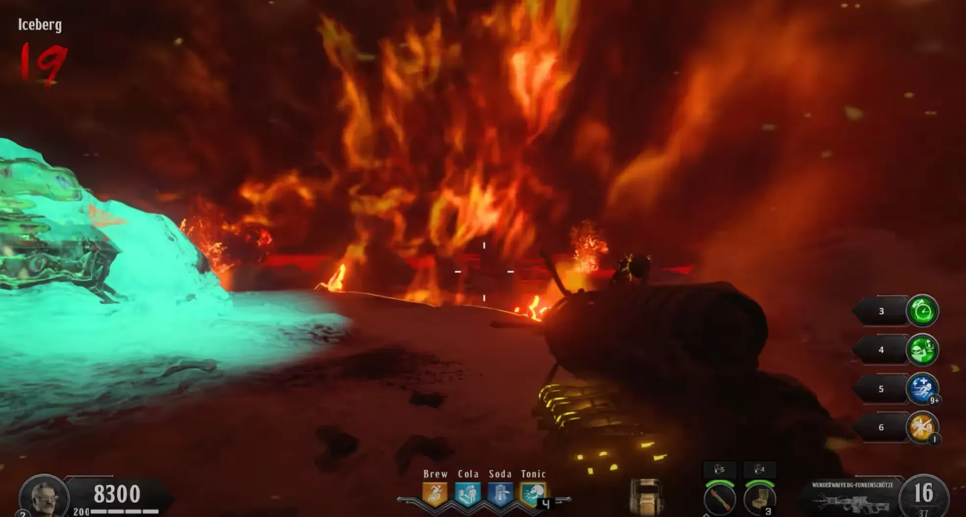 Follow the safe bubble and use exposed rocks across the lava
