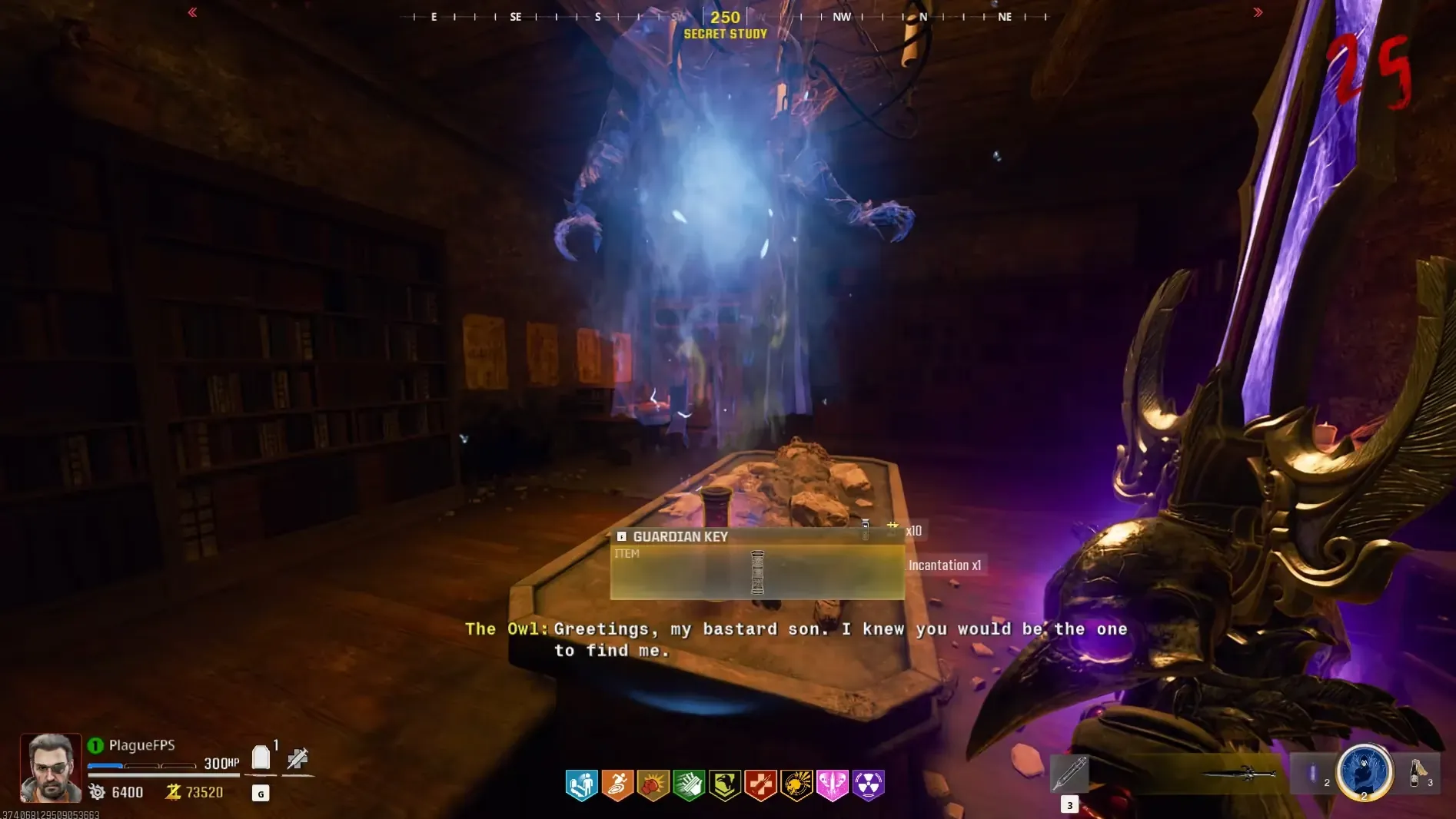 Collect the Guardian Key from the Secret Study table