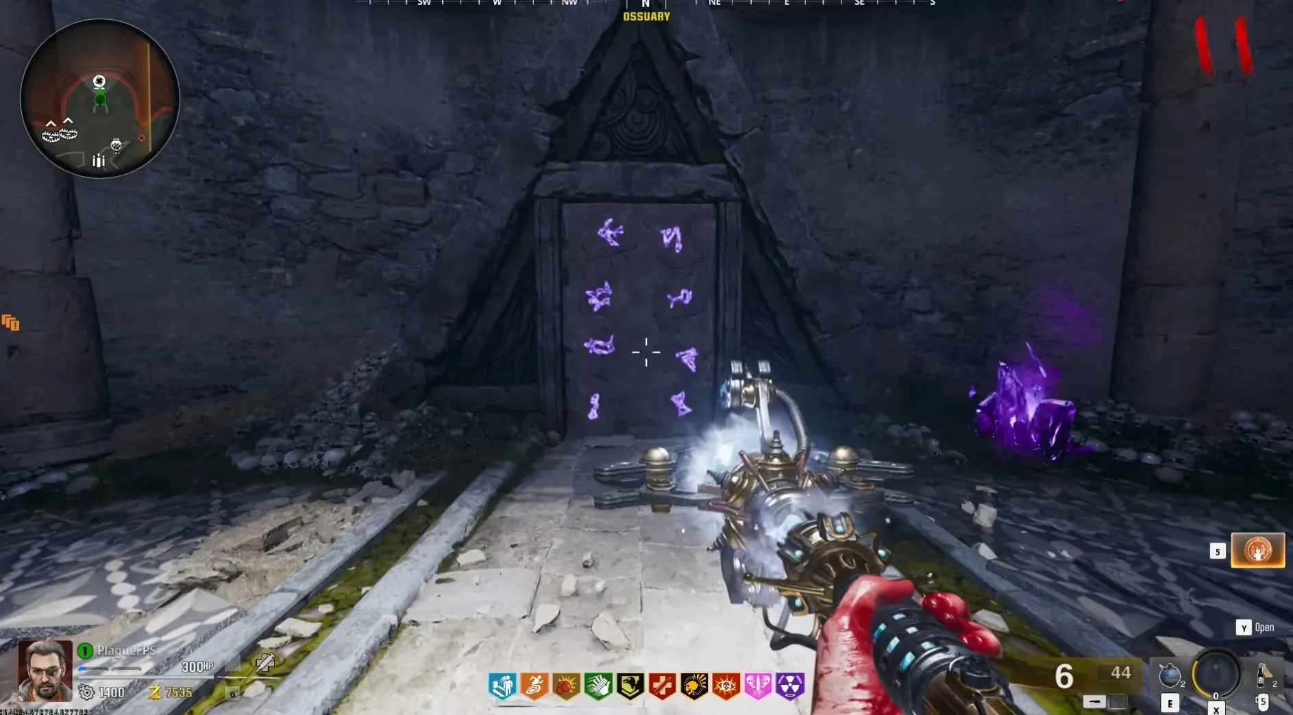 Blocked gateway with the eight visible glyphs