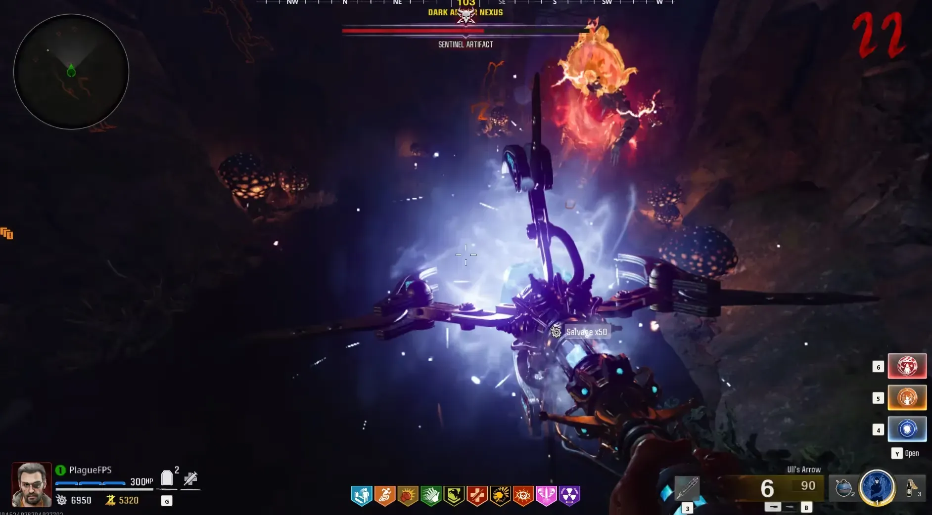 An empowered enemy carries the target artifact