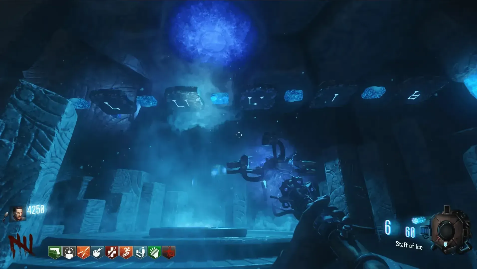 Shoot the corresponding rune on these overhead tiles.