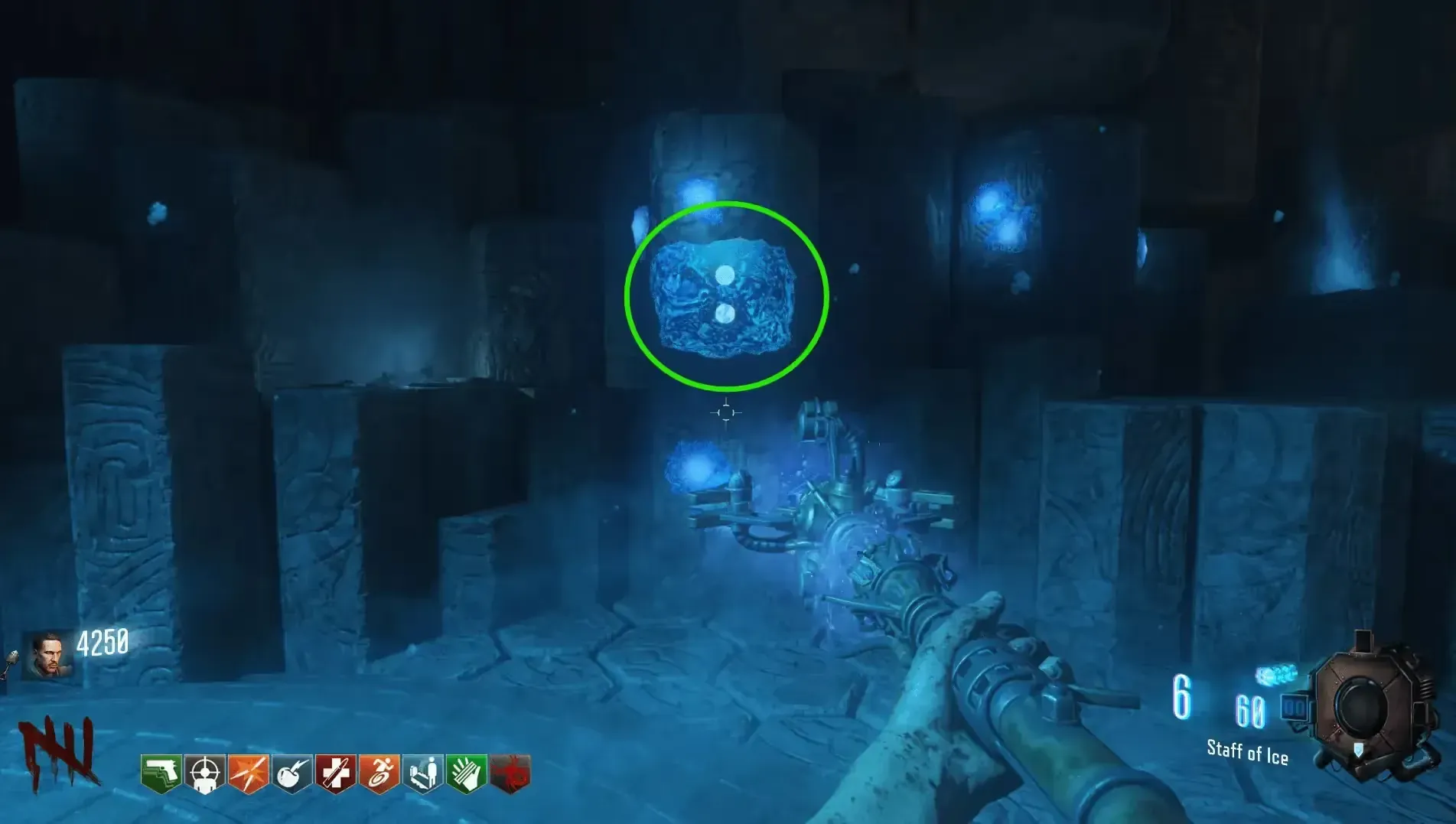 Read the blue tablet beside the Ice area in the Crazy Place.