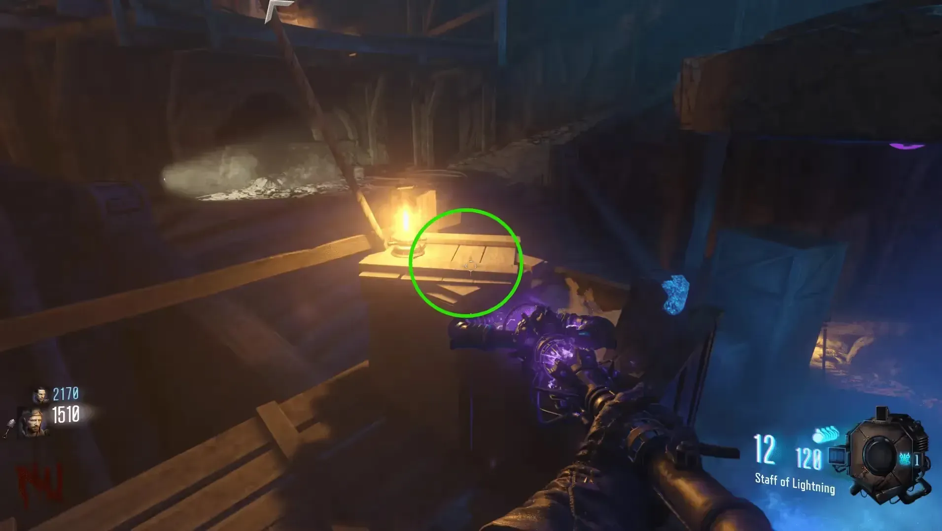 On a crate next to a lantern on a wooden platform