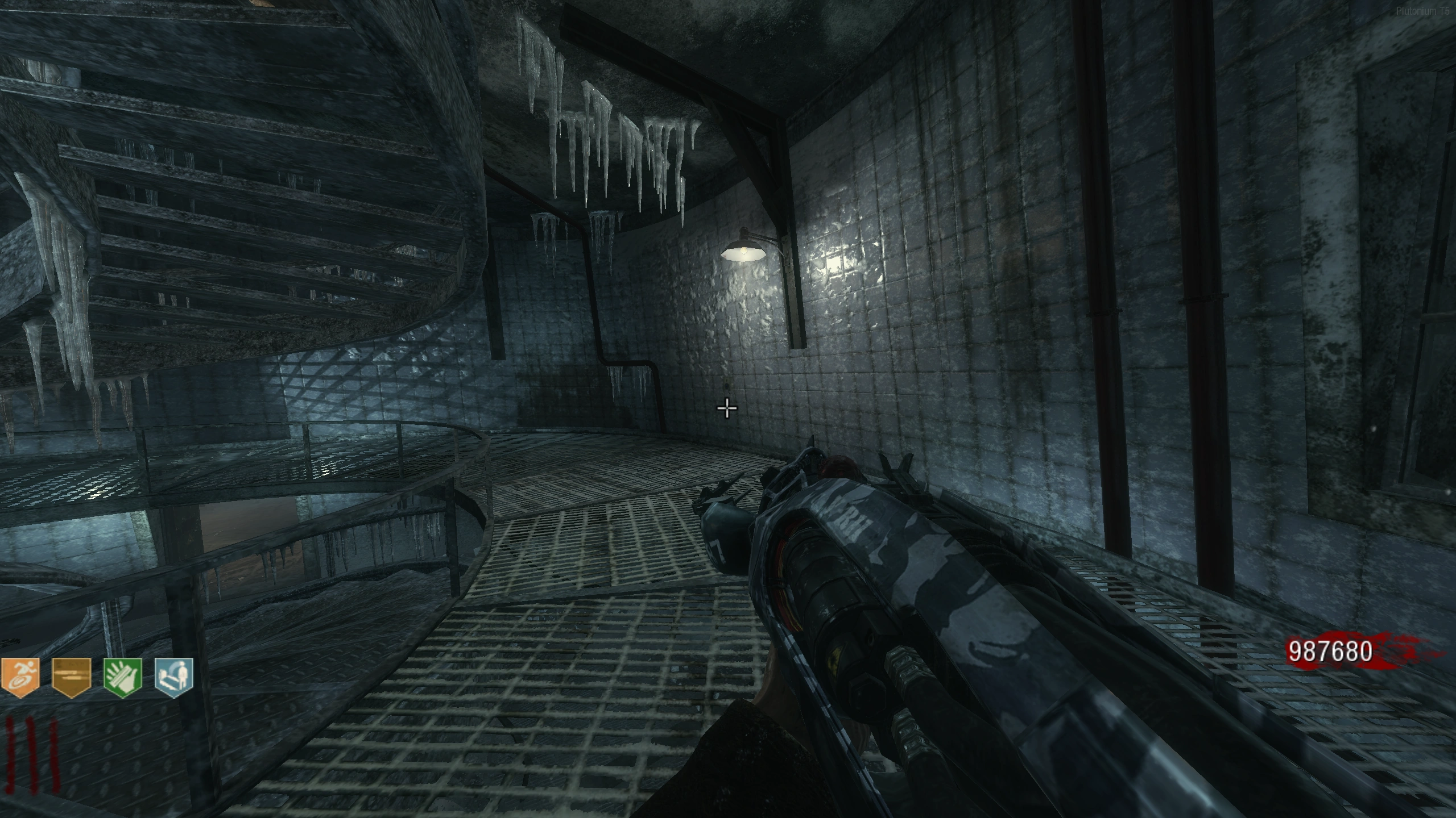 Blue dial, one floor above the lighthouse base.