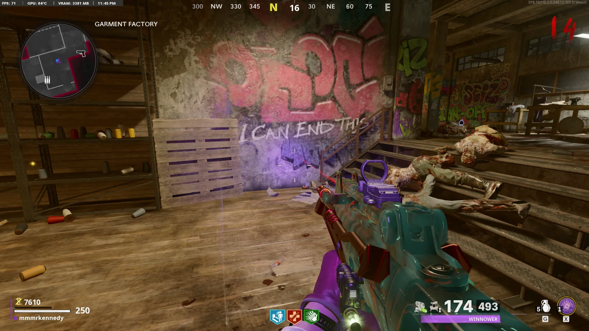 Garment Factory: Graffiti wall at bottom of short stairs
