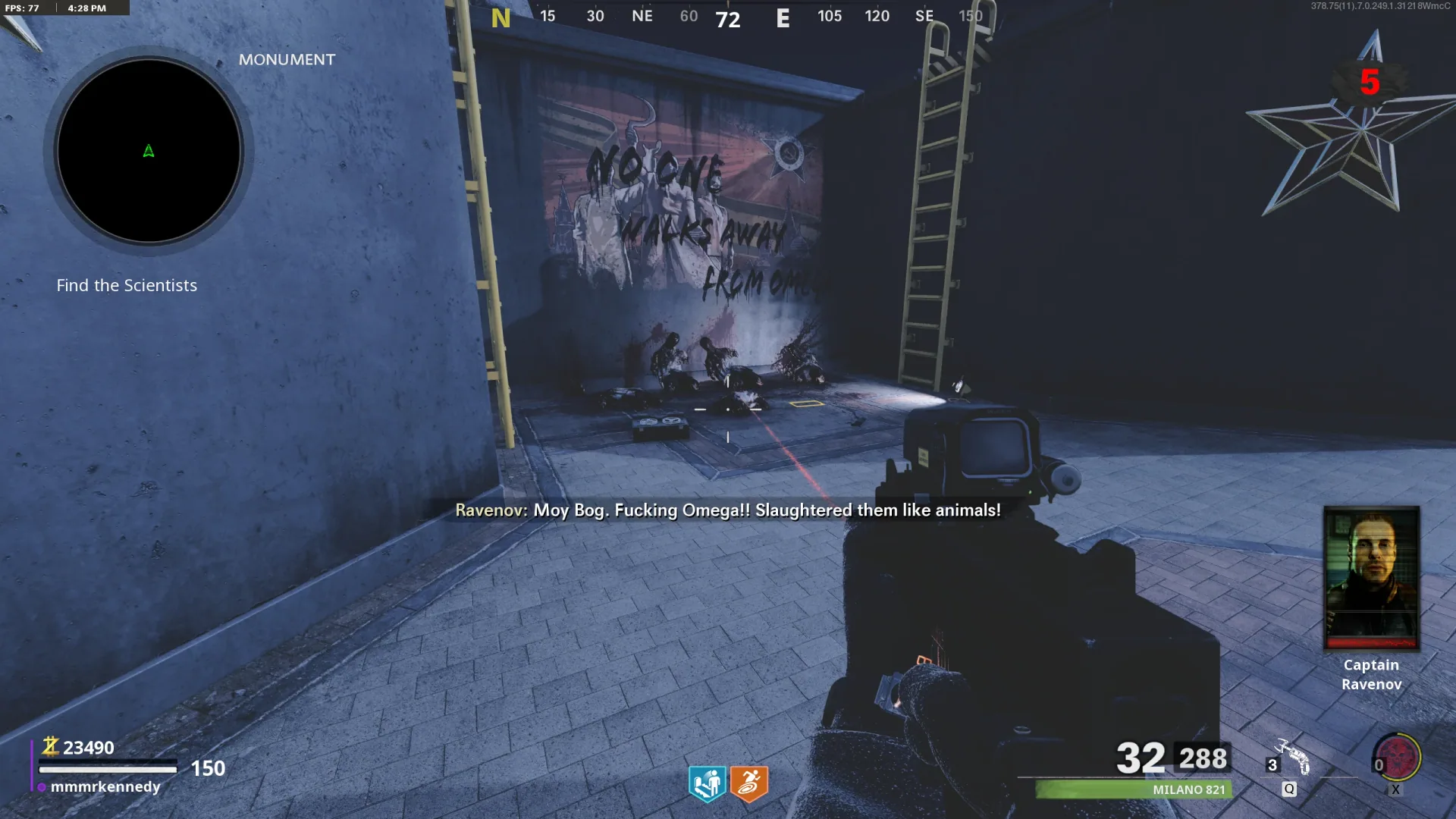 Play the recording beside the bodies on the roof